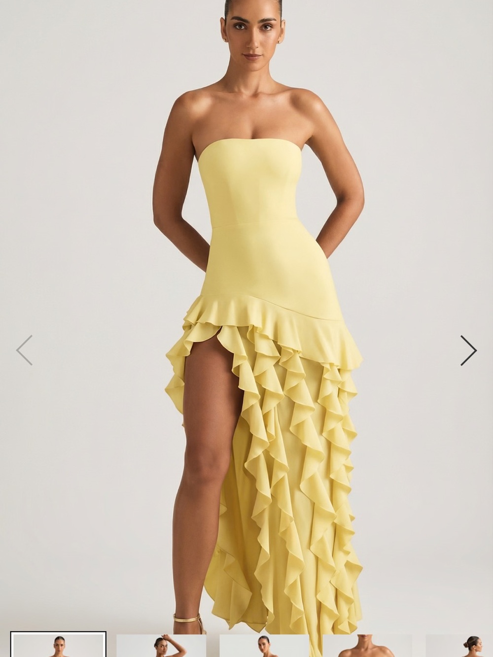 Strapless Lemon Ruffle High-Low Dress